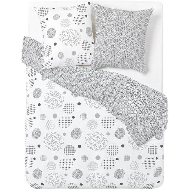 Parure de lit 2 places blanche et taupe motifs plumetis