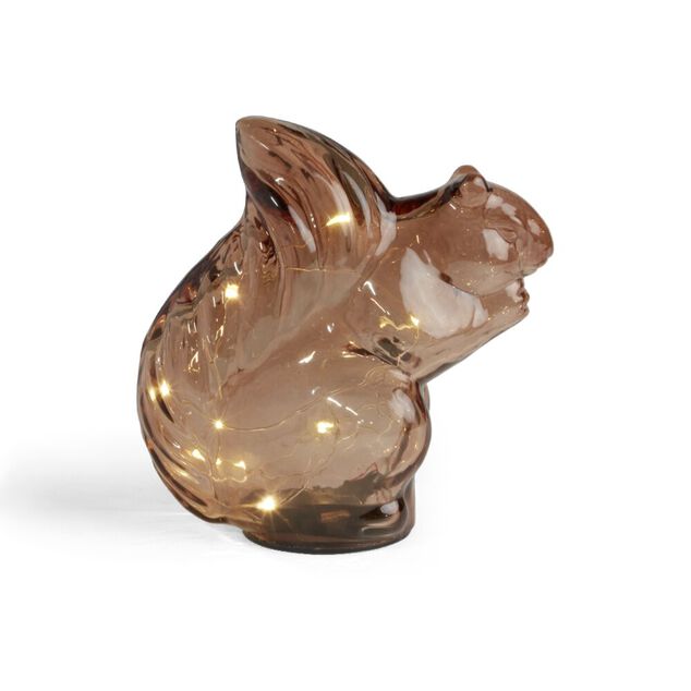 &Eacute;cureuil d&eacute;coratif en verre brun avec LED 8,3x14xH15,6cm