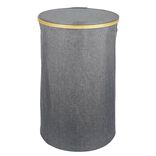 Coffre à linge rond 75L bambou et polyester gris