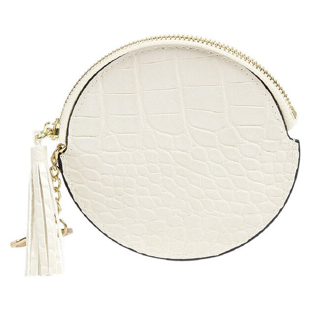 Porte monnaie rond simili avec fermeture pompon