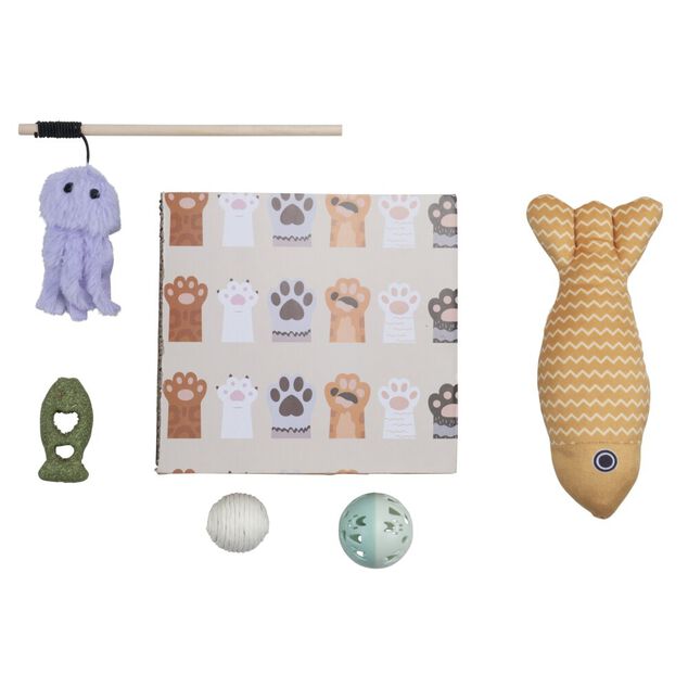 Jouet pour chat x6 perche balles peluches griffoir en carton