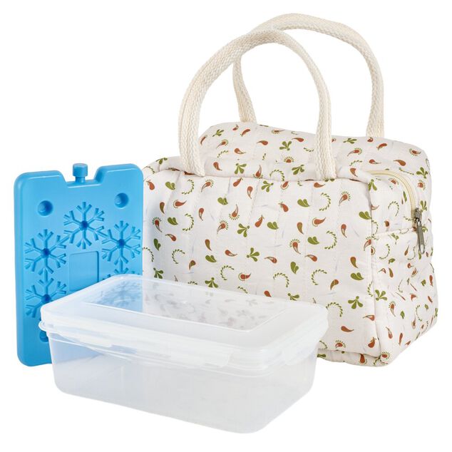 Lunch bag tissu motif floral avec bo&icirc;te et bloc froid 23x15xH16cm