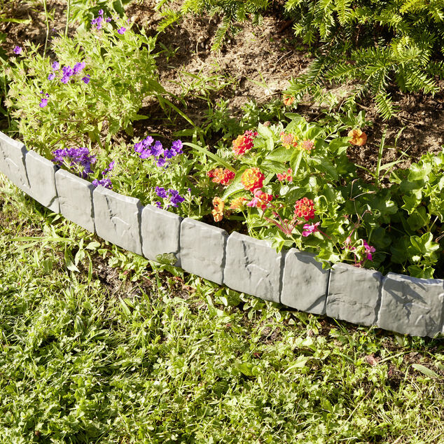 Bordure de jardin &agrave; planter effet pierre grise 4 pi&egrave;ces L25xH10cm