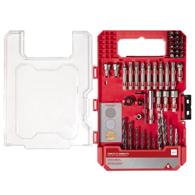 Forets et embouts en métal dans boîte plastique 57 pièces