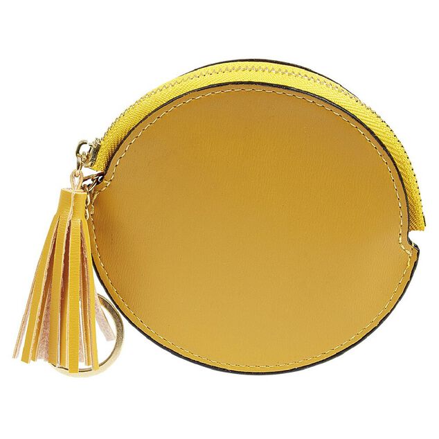 Porte monnaie rond simili avec fermeture pompon