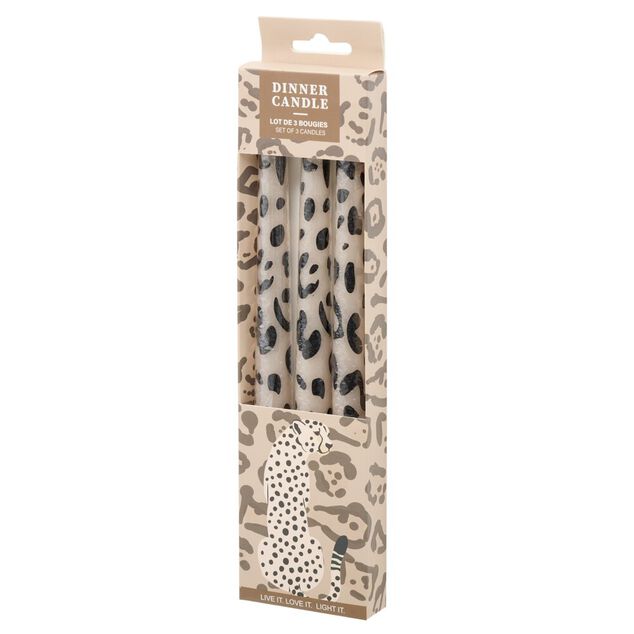 Bougie chandelle cire motif pelage animal &Oslash;2xH25cm (2 mod&egrave;les l&eacute;opard ou z&egrave;bre)