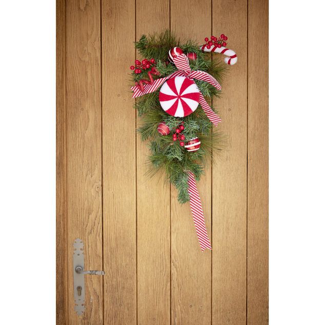 Suspension de Noël branchage sapin avec bonbons et sucres d'orge H60cm