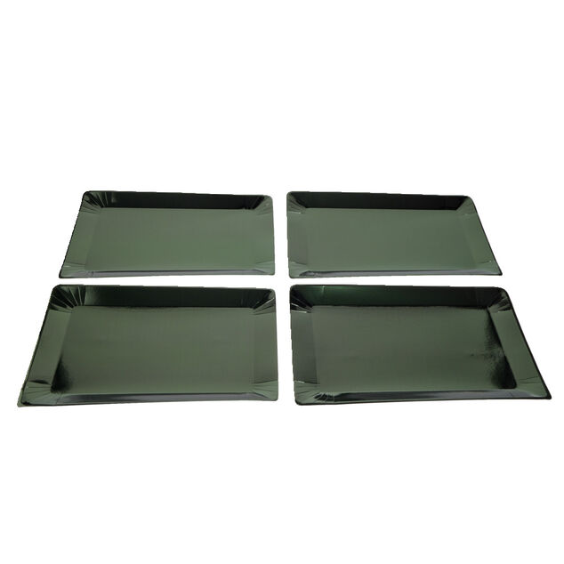 Plateau de pr&eacute;sentation rectangulaire x4 en carton vert sapin 28x38cm
