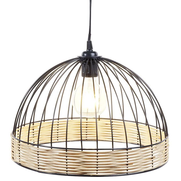 Suspension ronde m&eacute;tal osier noir et marron &Oslash;35xH22cm