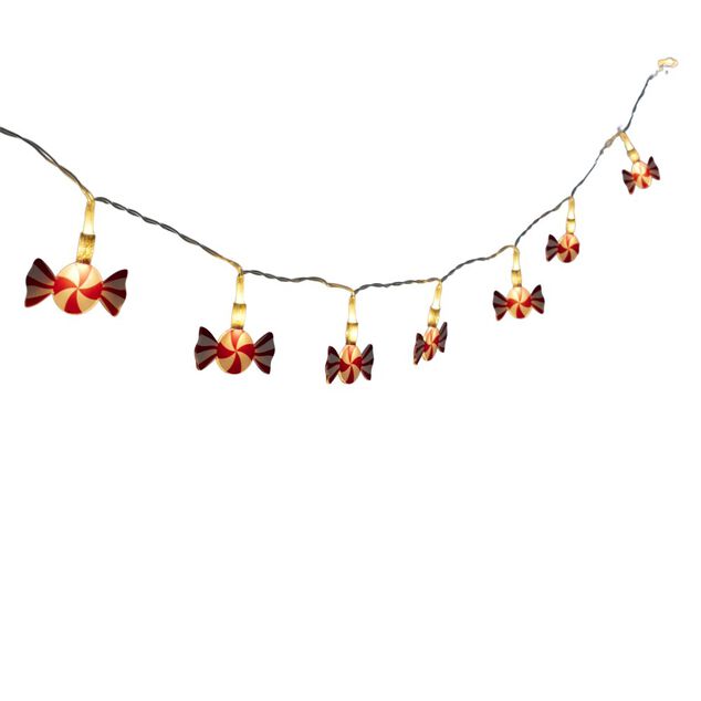 Guirlande de No&euml;l 10LED bonbon plastique rouge et blanc L160cm
