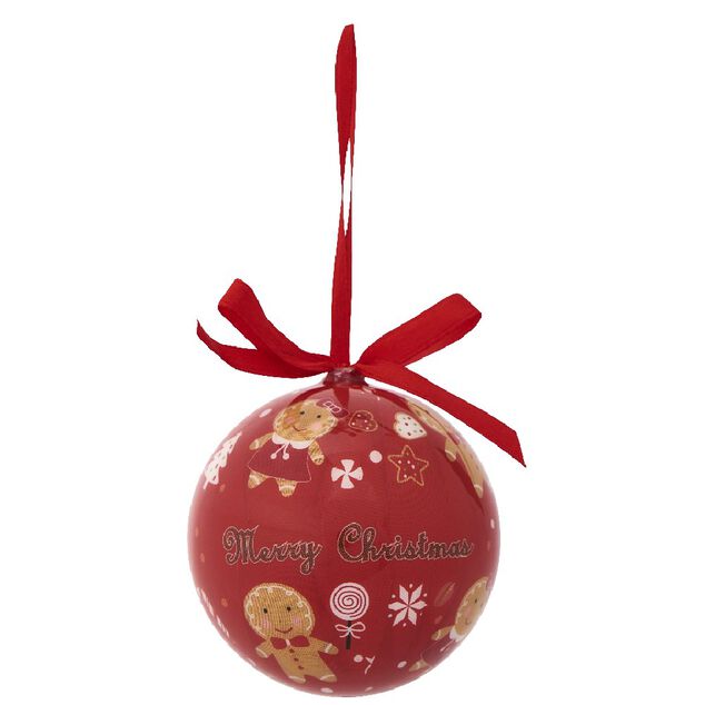 Boule de No&euml;l rouge motif pain d &eacute;pices