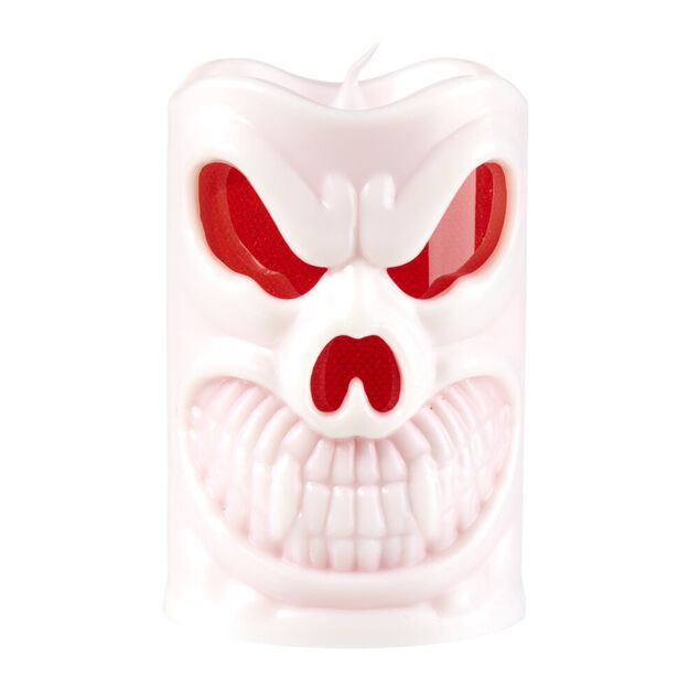 Bougie LED Halloween yeux rouges lumineuse plastique blanc &Oslash;6xH9,5cm