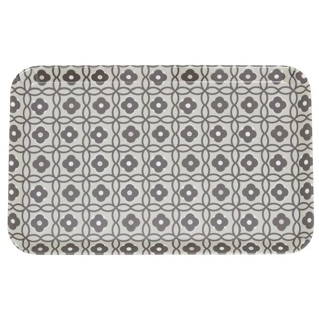 Plateau rectangulaire m&eacute;lamine design carreaux de ciment gris