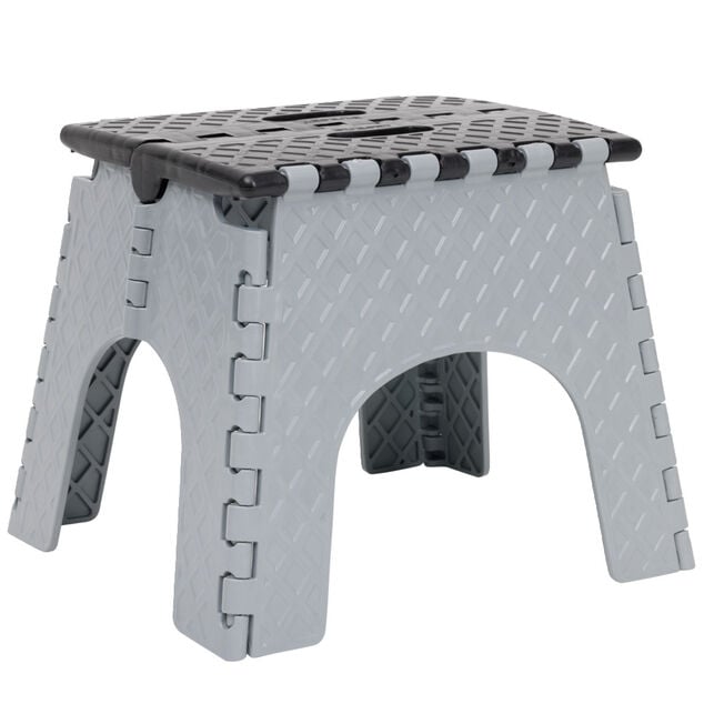 Tabouret marche pied pliant noir et gris H31 cm