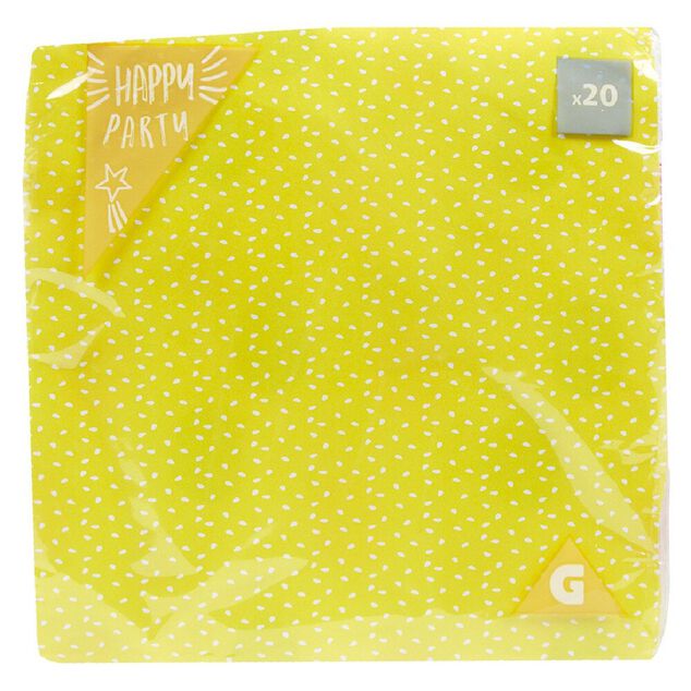 Serviette en papier jaune motif confettis blanc x 20