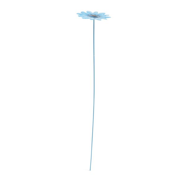 Fleur m&eacute;tal &agrave; planter marguerite bleue H26cm