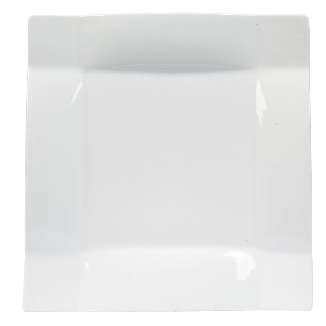 Assiette &agrave; dessert carr&eacute;e porcelaine uni blanc 20x20cm