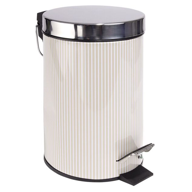 Poubelle salle de bain &agrave; p&eacute;dale m&eacute;tal rayure verticale blanc beige 3L