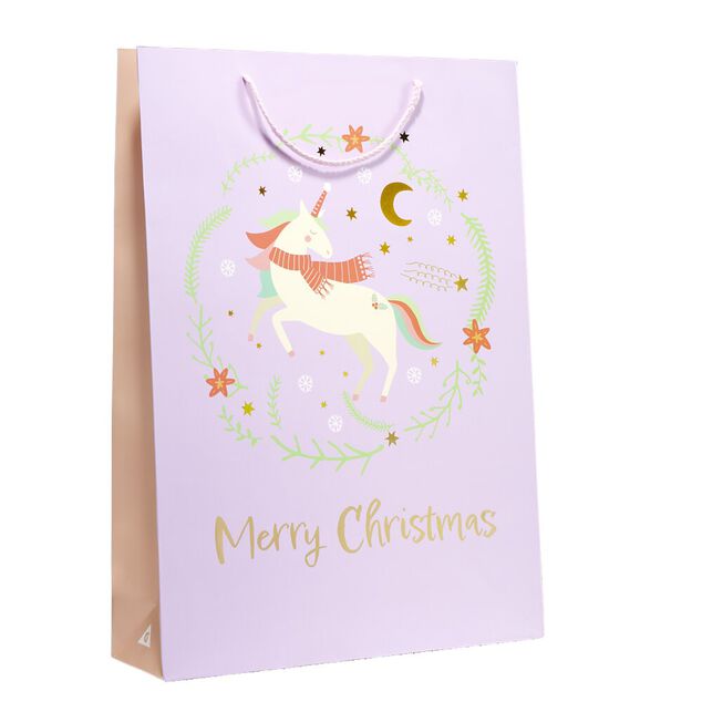 Sac cadeau Noël enfant licorne ou dinosaure 33xH46cm - 2 modèles