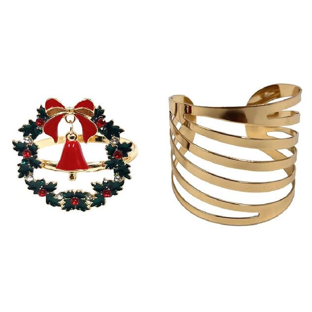 Rond de serviette m&eacute;tal dor&eacute; design couronne de No&euml;l x4