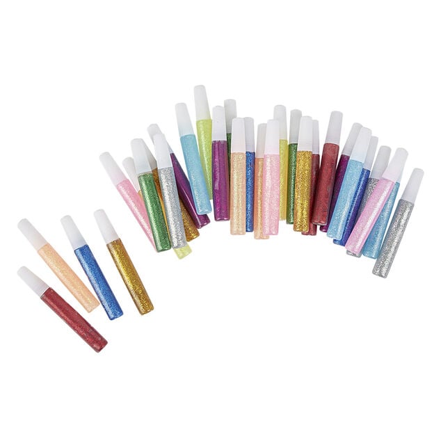 Baril Cr&eacute;atif tubes de colle paillet&eacute;e color&eacute;e 30 pi&egrave;ces