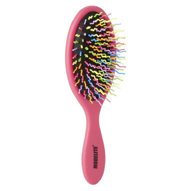 Brosse pneumatique ovale picots perl&eacute;s pvc multicolore fuchsia