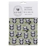 Coupon tissu imprim&eacute; panda 70x100cm coton vert, noir et blanc