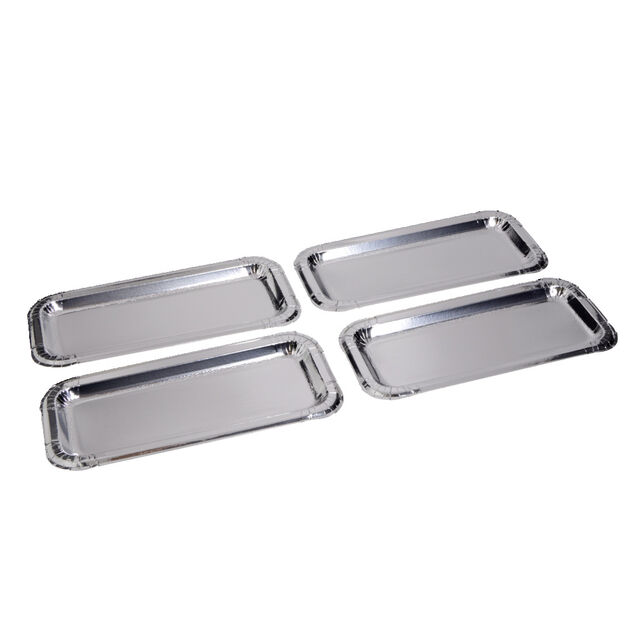 Plat &agrave; cake x4 en carton gris argent&eacute; 15,5x34cm