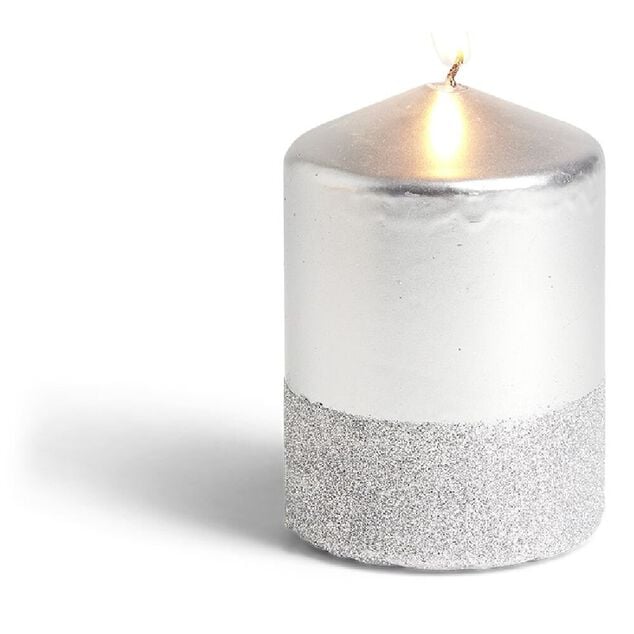 Bougie pilier paillet&eacute; gris argent&eacute; &Oslash;7xH10 cm