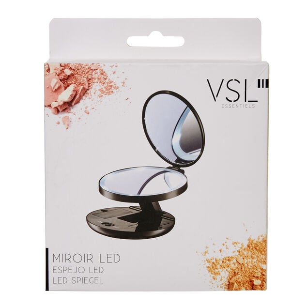 Miroir double r&eacute;tractable sur pied rond noir LED