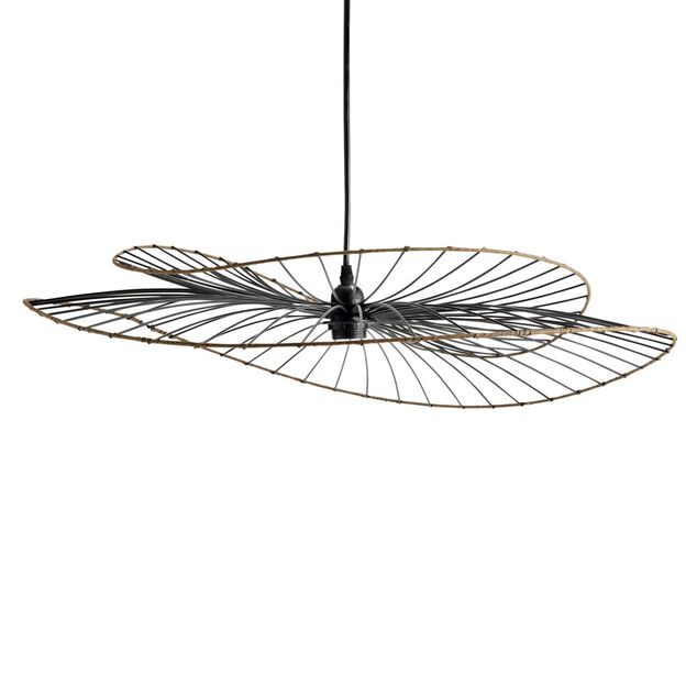 Suspension ondul&eacute;e double filaire m&eacute;tal noir &Oslash;69xH13cm