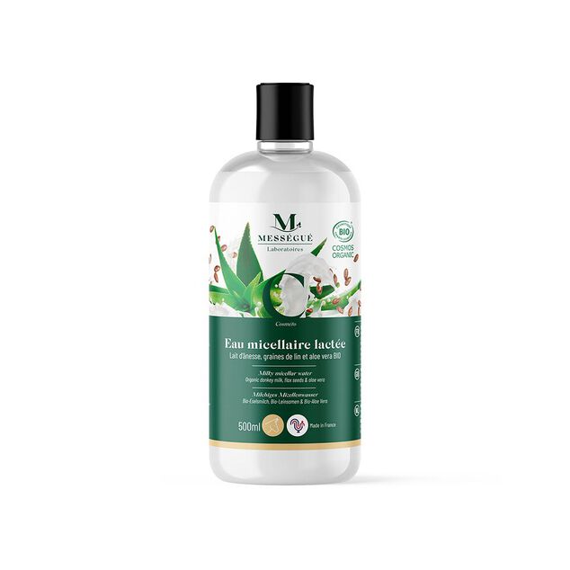 Eau micellaire lact&eacute;e bio lait d'&acirc;nesse aloe vera Mess&eacute;gu&eacute; 500ml