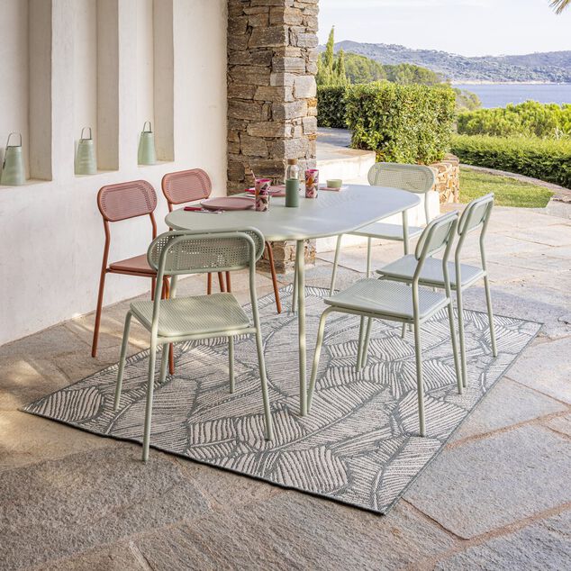 Table de jardin 6 personnes Faro m&eacute;tal vert 160x90xH74cm