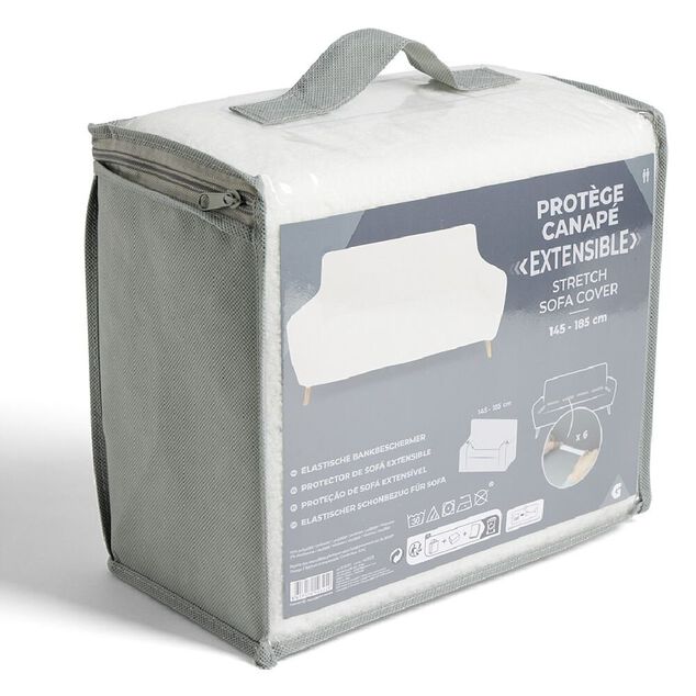 Prot&egrave;ge canap&eacute; extensible 2 places L145-185cm effet laine boucl&eacute;e beige