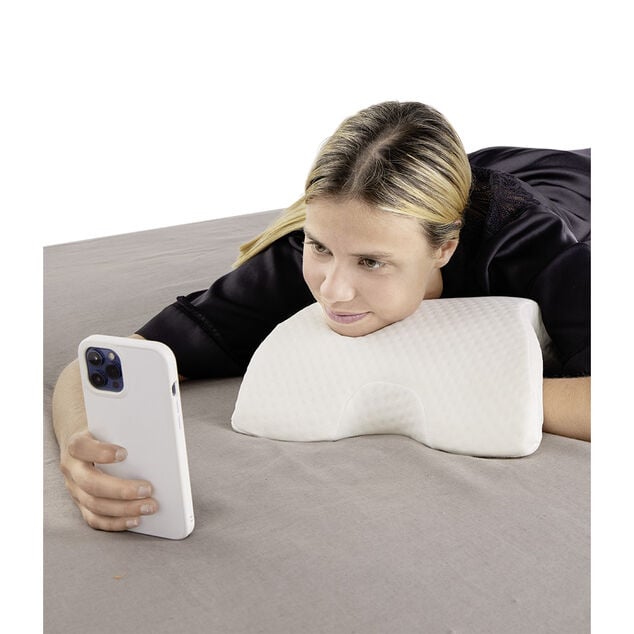 Coussin m&eacute;moire de forme oreiller incurv&eacute; blanc 36x30xH13cm