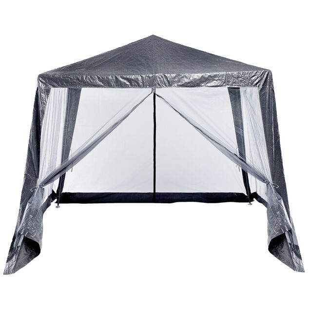 Tonnelle de jardin Sienne avec moustiquaire UPF50+ acier et tissu gris 3x3xH2,45m