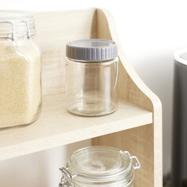 Bocal alimentaire en verre x2 couvercle plastique gris &Oslash;8xH10,5cm