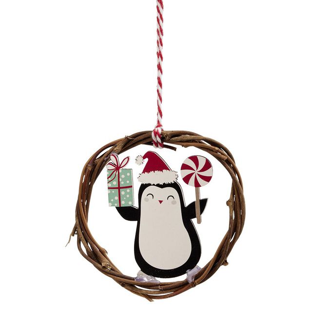 Mini couronne No&euml;l &agrave; suspendre en bois &Oslash;9 cm