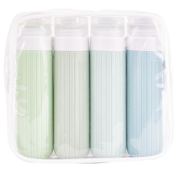 Flacon de voyage x4 silicone 90ml (2 mod&egrave;les bleu ou rose)