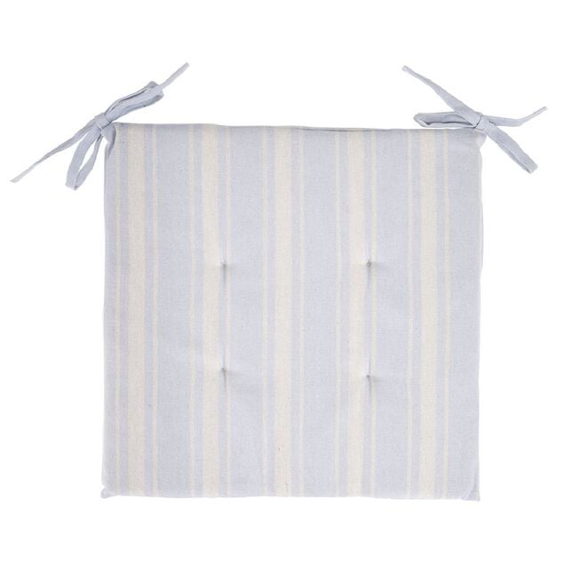 Galette de chaise carr&eacute;e bayad&egrave;re bleu blanc ou beige blanc 38x38cm