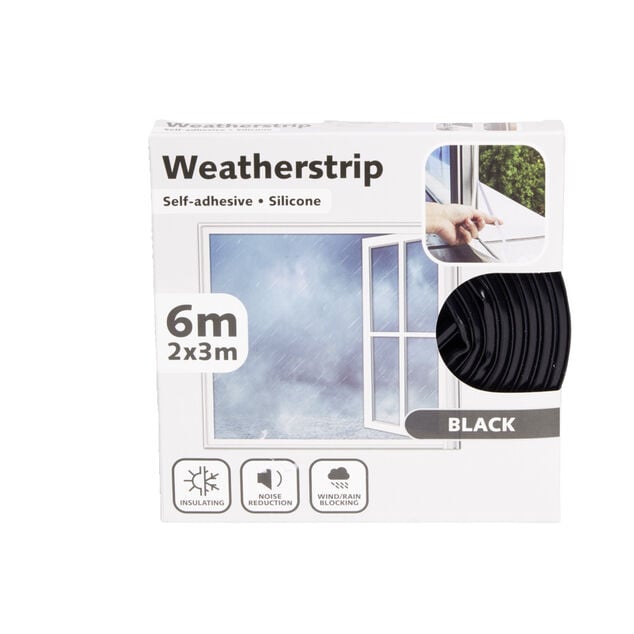 Joint d'isolation adh&eacute;sif silicone plat pour porte et fen&ecirc;tre 6m noir