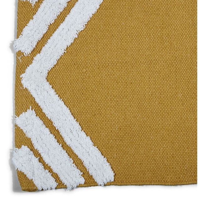 Tapis rectangulaire coton tuft&eacute; jaune et blanc 100x150 cm