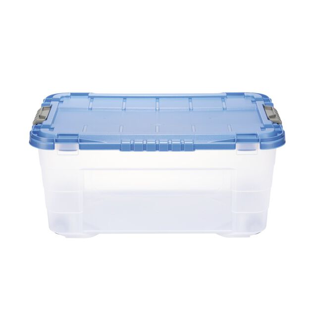 Box de rangement 40L plastique transparent 4 roues couvercle malin bleu 59x39xH27cm