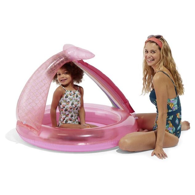 Piscinette gonflable enfant ombrelle sir&egrave;ne rose &Oslash;100xH83cm
