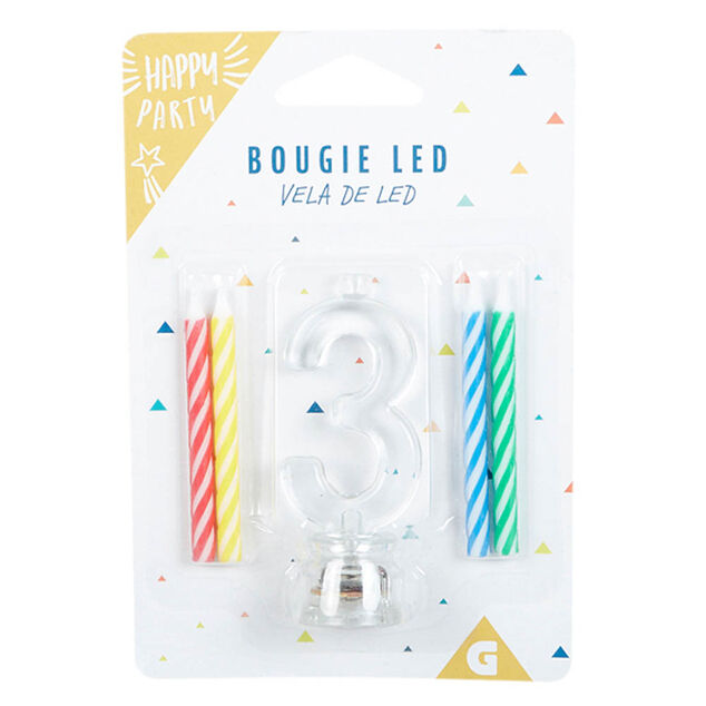 Bougie anniversaire lumineuse &agrave; led chiffre 3