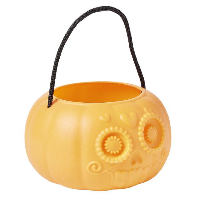 Seau &agrave; bonbons Halloween calavera t&ecirc;te de mort mexicaine orange