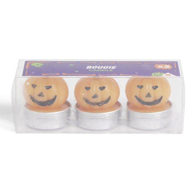 Lot de 3 bougies Halloween forme citrouille orange