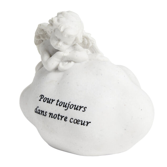 Décoration funéraire ange pensif sur nuage Pour toujours dans notre coeur
