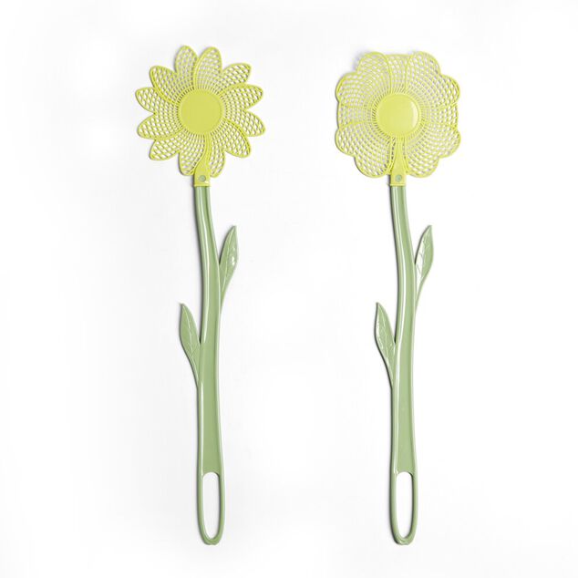 Tapette &agrave; insecte forme fleur plastique vert et jaune H47cm