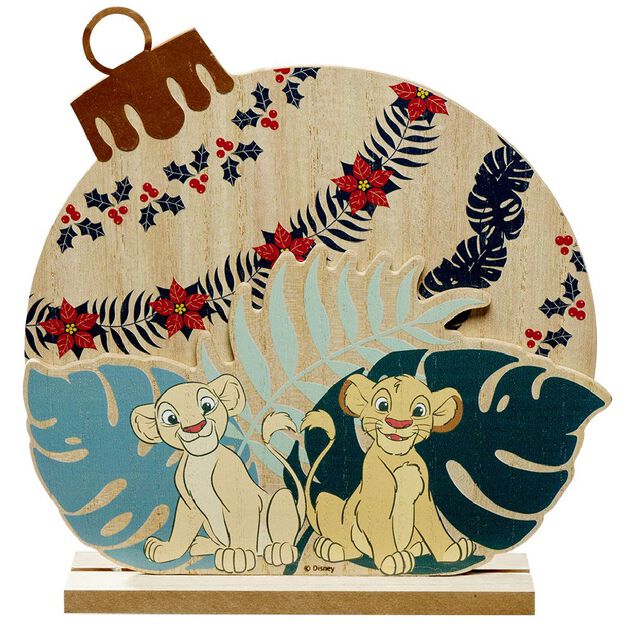 Déco à poser forme boule de Noël plate en bois Le Roi Lion Simba Nala